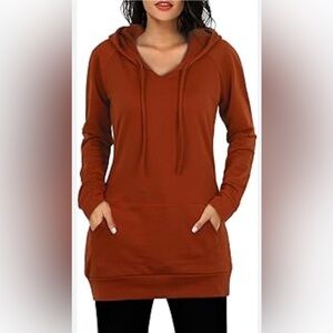 Doe & Rae Cozy Rust Hoodie Sweatshirt Dress!